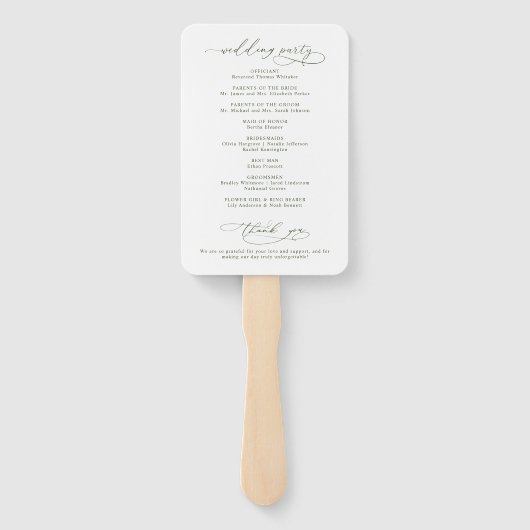 Script Calligraphy Olive Green Wedding Program Fächer (Rückseite)