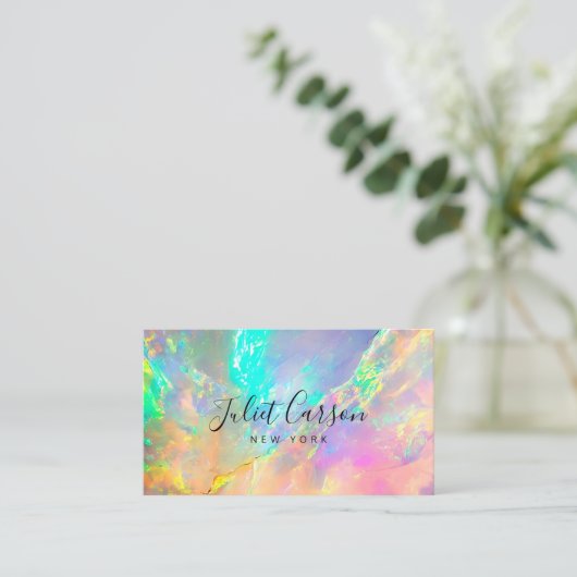 Script Calligraphy Opal Stone Business Card Visitenkarte (Stehend Vorderseite)