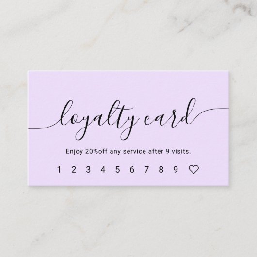 Script Calligraphy Pastel Lila Loyalty Card Treuekarte (Vorderseite)
