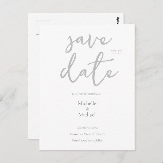 Script Calligraphy Wedding Modern Save the Date Postkarte (Vorne/Hinten)