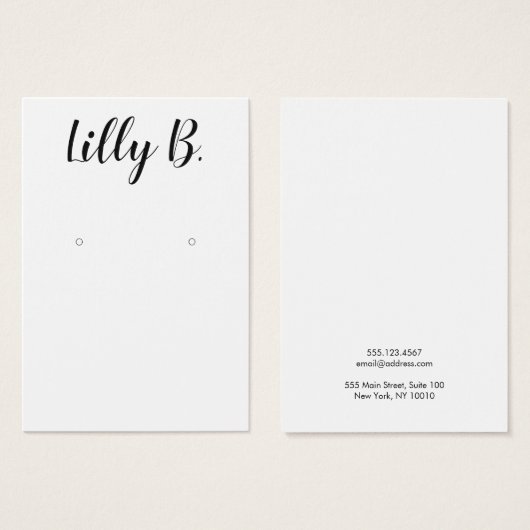Script Calligraphy White Earring Display Card (Vorne & Hinten)