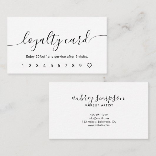 Script Calligraphy White Loyalty Card Treuekarte (Vorne/Hinten)