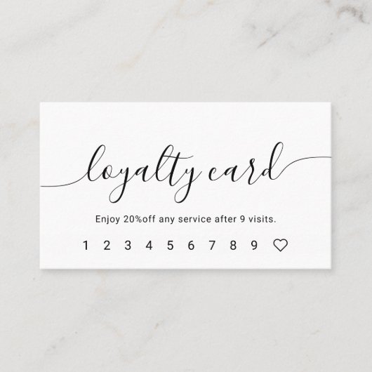 Script Calligraphy White Loyalty Card Treuekarte (Vorderseite)