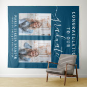 Script Calligraphy Zwei-Foto-Abschluss |Aquamarine Wandteppich (Beispiel (Horizontal))