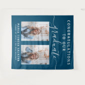 Script Calligraphy Zwei-Foto-Abschluss |Aquamarine Wandteppich (Vorderseite (Horizontal))