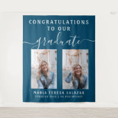 Script Calligraphy Zwei-Foto-Abschluss |Aquamarine Wandteppich (Vorderseite)