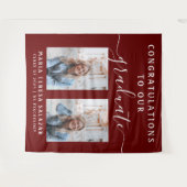 Script Calligraphy Zwei-Foto-Abschluss | Maroon Wandteppich (Vorderseite (Horizontal))