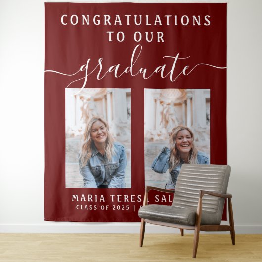Script Calligraphy Zwei-Foto-Abschluss | Maroon Wandteppich (Beispiel)