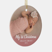 Script Calligrapy Baby's First Christmas Foto Keramik Ornament (Rechts)