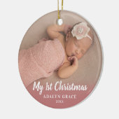 Script Calligrapy Baby's First Christmas Foto Keramik Ornament (Links)