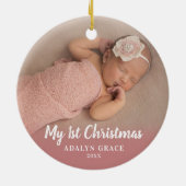 Script Calligrapy Baby's First Christmas Foto Keramik Ornament (Hinten)