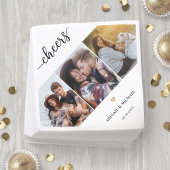 Script Cheers 3 Foto Collage & Gold Heart Wedding Serviette