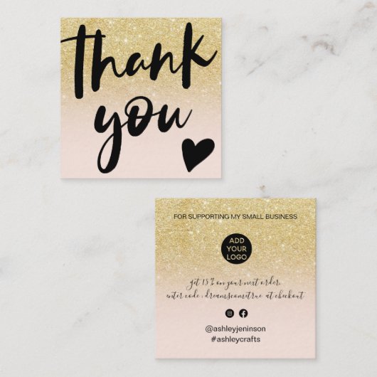 Script chic gold Glitzer ombre Reihenfolge Vielen Quadratische Visitenkarte (Vorne/Hinten)