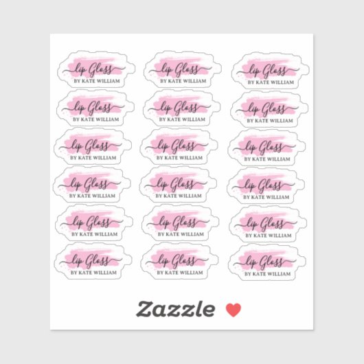 Script Clear Pink Lip Gloss Labels (Blatt)