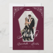 Script Coffin Foto Gothic Halloween Hochzeit Dankeskarte (Vorderseite)