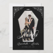 Script Coffin Foto Gothic Halloween Hochzeit Dankeskarte (Vorderseite)