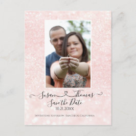 Script Connected Heart Glitzer Blush Save the Date Ankündigungspostkarte