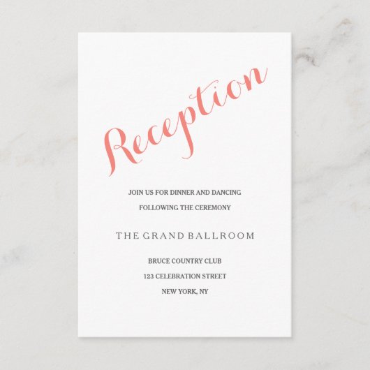 Script Coral Pink | Empfang-Umschließungskarte Begleitkarte (Vorderseite)