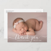 Script Danke Foto Overlay Baby Birth Ankündigungspostkarte (Vorne/Hinten)