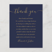 Script Dankeschön an die Navy Blue Gold Wedding Pl Postkarte (Vorderseite)