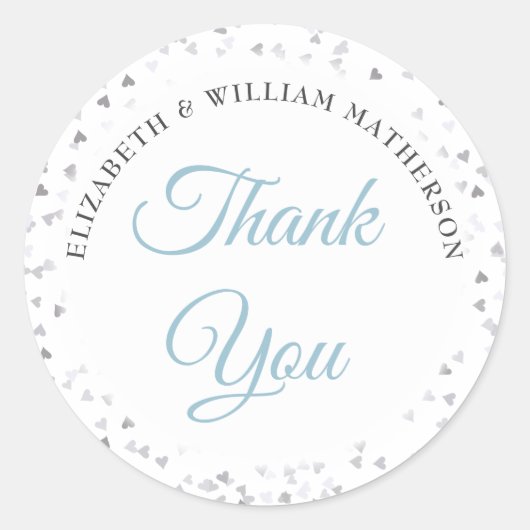 Script Dankeschön Liebe Hearts Confetti Runder Aufkleber (Vorderseite)