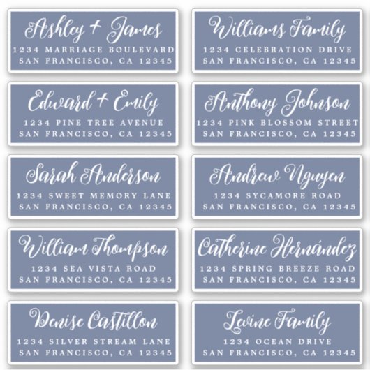 Script Dark Blue Wedding Guest Address Labels (Vorderseite)