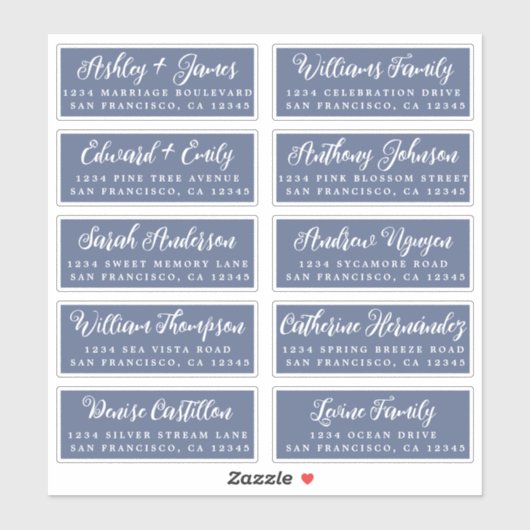 Script Dark Blue Wedding Guest Address Labels (Blatt)