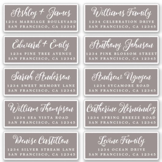 Script Dark Gray Wedding Guest Address Labels (Vorderseite)