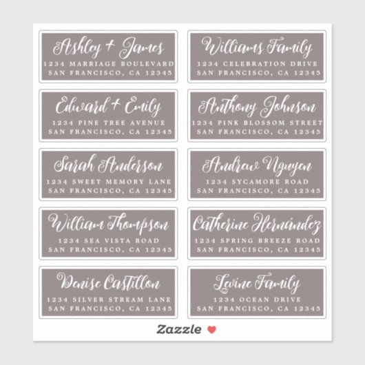 Script Dark Gray Wedding Guest Address Labels (Blatt)