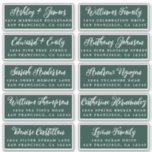 Script Dark Green Wedding Guest Address Labels<br><div class="desc">Einfach zu personalisieren, Namen und Adressen / individuelle Aufkleber für die Hochzeitsadresse für Gasteinladungen. Diese eleganten, modernen und stilvollen Hochzeitsadressen-Labels bieten Ihre Hochzeitsgast-Namen in weißer, eleganter Schrift-Kalligraphie auf dunkelgrünem Hintergrund. Fügen Sie einfach Ihre persönlichen Namen und Adresse Ihrer Hochzeitsgäste hinzu. Exklusiv für Sie entworfen von Happy Dolphin Studio. ***BITTE BESTELLEN...</div>