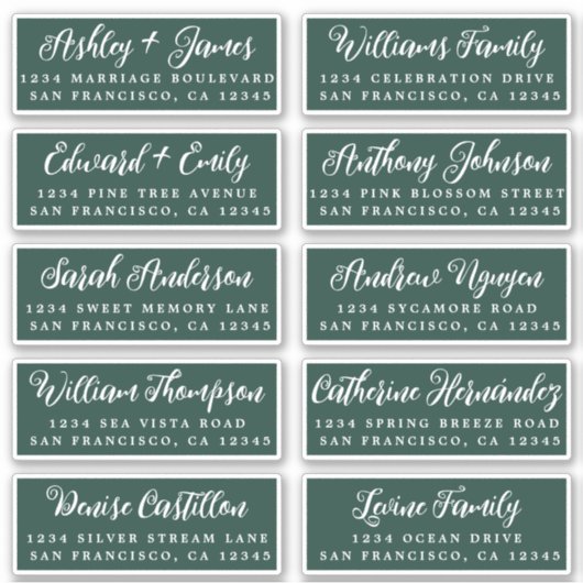 Script Dark Green Wedding Guest Address Labels (Vorderseite)