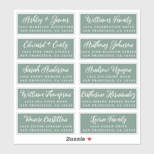 Script Dark Green Wedding Guest Address Labels (Blatt)