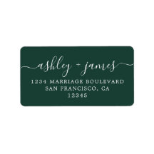Script Dark Green Wedding Return Address Label