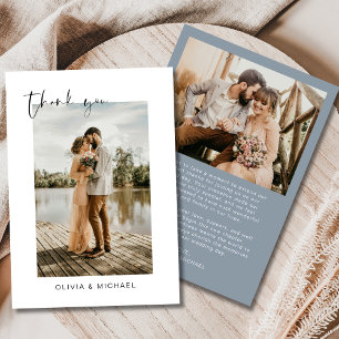 Script Dusty Blue Foto Wedding Danke Card
