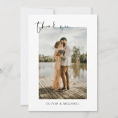 Script Dusty Blue Foto Wedding Danke Card (Vorderseite)