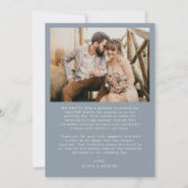 Script Dusty Blue Foto Wedding Danke Card (Rückseite)