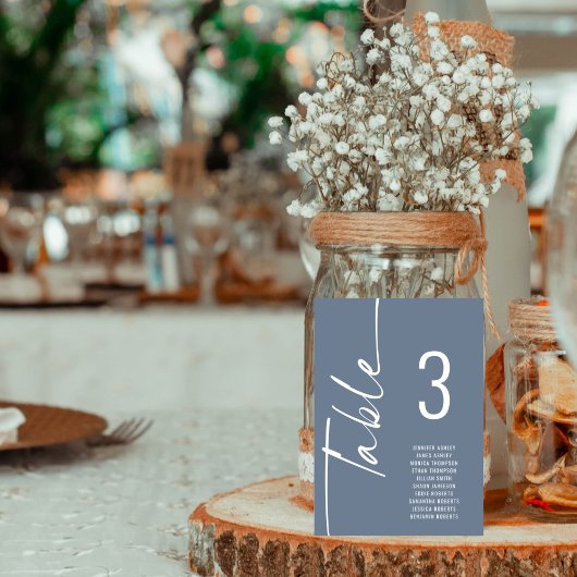 Script Dusty Blue Tischnummer Names Seating Chart
