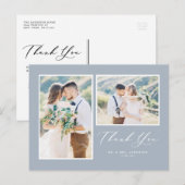 Script Dusty Blue Two Foto Wedding Vielen Dank Postkarte (Vorne/Hinten)
