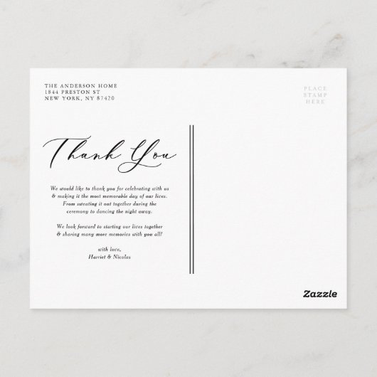 Script Dusty Blue Two Foto Wedding Vielen Dank Postkarte (Rückseite)