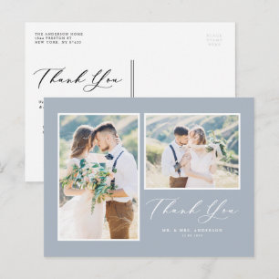 Script Dusty Blue Two Foto Wedding Vielen Dank Postkarte
