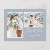 Script Dusty Blue Two Foto Wedding Vielen Dank Postkarte (Vorderseite)