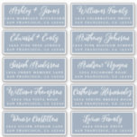 Script Dusty Blue Wedding Guest Address Labels<br><div class="desc">Einfach zu personalisieren, Namen und Adressen / individuelle Aufkleber für die Hochzeitsadresse für Gasteinladungen. Diese eleganten, modernen und stilvollen Hochzeitsadressen-Labels bieten Ihre Hochzeitsgäste in weißer, eleganter, handgeschriebener Schrift-Kalligraphie auf staubblauem Hintergrund. Fügen Sie einfach Ihre persönlichen Namen und Adresse Ihrer Hochzeitsgäste hinzu. Exklusiv für Sie entworfen von Happy Dolphin Studio. ***BITTE...</div>