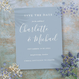 Script Dusty Blue Wedding Save the Date Card Postkarte