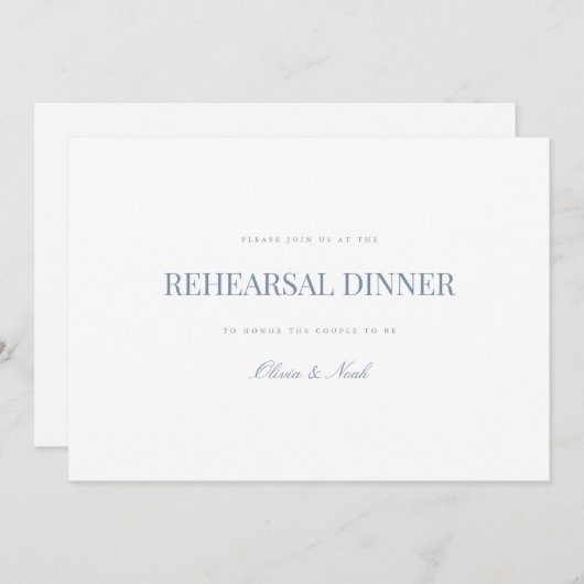 Script Dusty Blue & White Probe Dinner Card Dankeskarte (Vorne/Hinten)