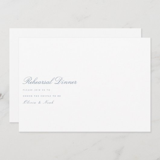 Script Dusty Blue & White Probe Dinner Card Dankeskarte (Vorne/Hinten)