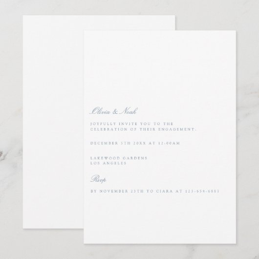 Script Dusty Blue & White Verlobung Einladung (Vorne/Hinten)