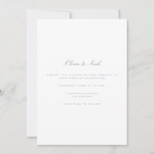Script Dusty Blue & White Wedding Einladungskarte Einladung (Vorderseite)