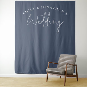 Script Dusty Navy Blue Wedding Foto Hintergrund Wandteppich