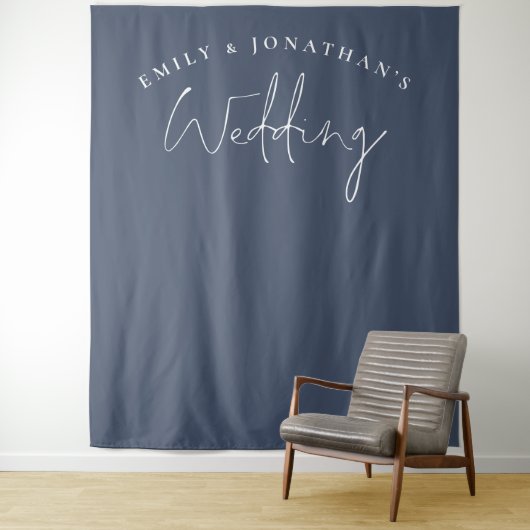 Script Dusty Navy Blue Wedding Foto Hintergrund Wandteppich (Beispiel)