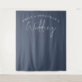 Script Dusty Navy Blue Wedding Foto Hintergrund Wandteppich (Vorderseite)